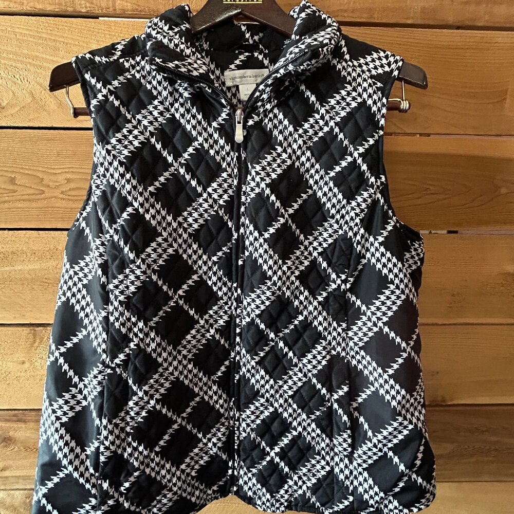 Ladies Christopher Banks Quilted Black and White Zipper Front Vest VERY NICE!